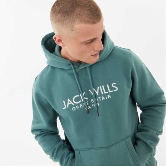 Jack Wills Batsford Graphic Logo Hoodie Sea Green Мъжки суитчъри и блузи с качулки