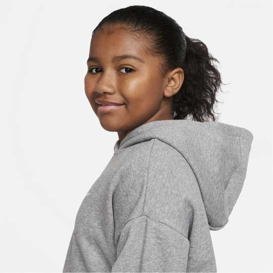 Nike Детски Момичешки Суитшърт Club Crop Hoody Junior Girls Grey/White Детски суитчъри и блузи с качулки