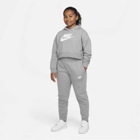 Nike Детски Момичешки Суитшърт Club Crop Hoody Junior Girls Grey/White Детски суитчъри и блузи с качулки