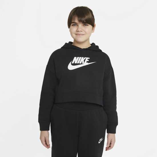 Nike Детски Момичешки Суитшърт Club Crop Hoody Junior Girls Black/White Детски суитчъри и блузи с качулки