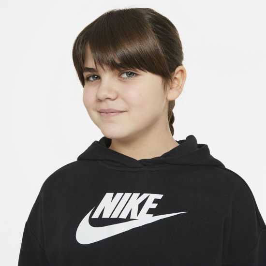 Nike Детски Момичешки Суитшърт Club Crop Hoody Junior Girls Black/White Детски суитчъри и блузи с качулки