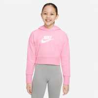 Nike Детски Момичешки Суитшърт Club Crop Hoody Junior Girls Pink/White Детски суитчъри и блузи с качулки