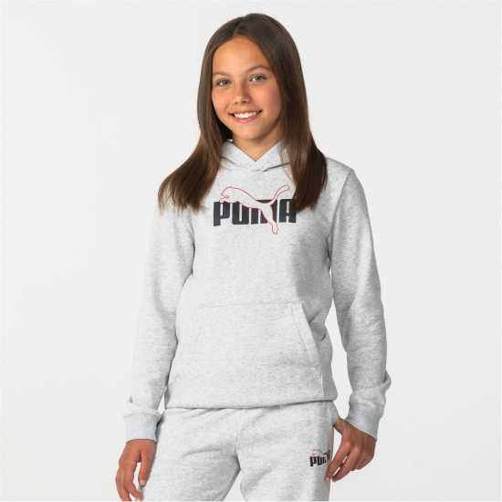 Puma Logo Hoodie Junior Boys Grey Graphic Детски суитчъри и блузи с качулки