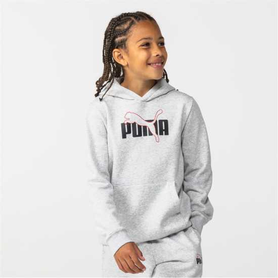 Puma Logo Hoodie Junior Boys Grey Graphic Детски суитчъри и блузи с качулки