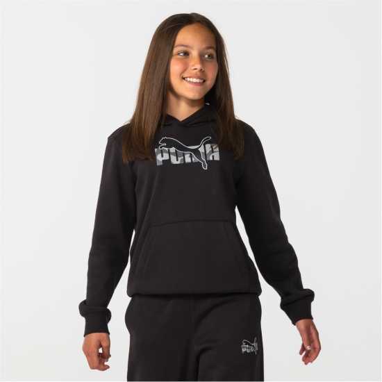 Puma Logo Hoodie Junior Boys Black Graphic Детски суитчъри и блузи с качулки