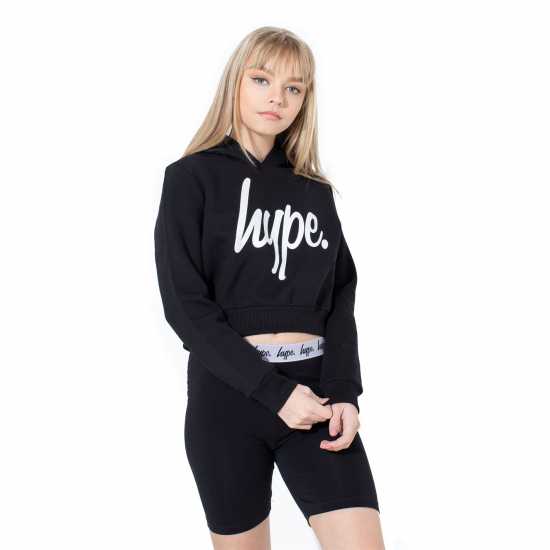 Hype Script Kids Crop Hoodie Черно Детски суитчъри и блузи с качулки