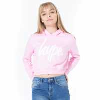 Hype Script Kids Crop Hoodie Розово Детски суитчъри и блузи с качулки
