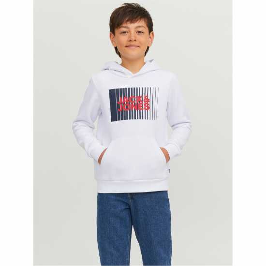 Jack And Jones Play Logo Hoodie Juniors Бяло Детски суитчъри и блузи с качулки