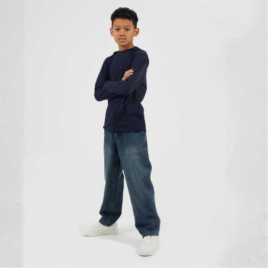 Brave Soul Boys Long Sleeve Hoodie with Set In Sleeve Rich Navy 