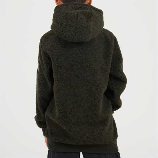 Brave Soul Boys Kangaroo Pocket Borg Hoodie With Badge Detail Dk Khaki 