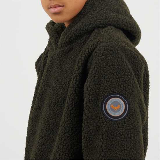 Brave Soul Boys Kangaroo Pocket Borg Hoodie With Badge Detail Dk Khaki 