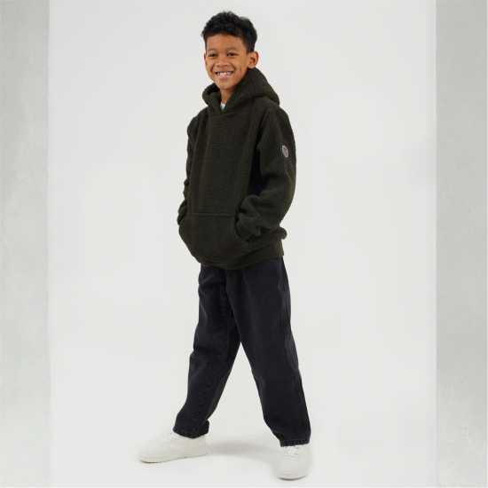 Brave Soul Boys Kangaroo Pocket Borg Hoodie With Badge Detail Dk Khaki 
