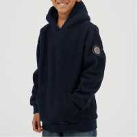 Brave Soul Boys Kangaroo Pocket Borg Hoodie With Badge Detail Dk Navy 