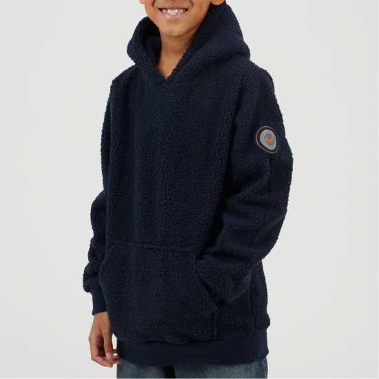 Brave Soul Boys Kangaroo Pocket Borg Hoodie With Badge Detail Dk Navy 