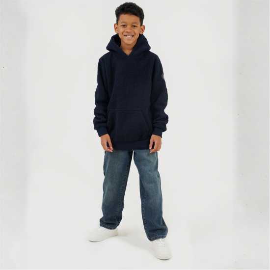 Brave Soul Boys Kangaroo Pocket Borg Hoodie With Badge Detail Dk Navy 