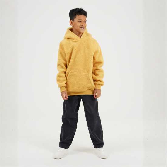 Brave Soul Boys Kangaroo Pocket Borg Hoodie With Badge Detail Deep Mustard 