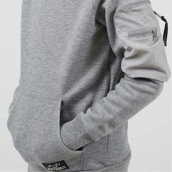 Brave Soul Boys Pull Over Hoodie With Zip Sleeve Pocket And Kangaroo Pocket Label Detail Light Grey 