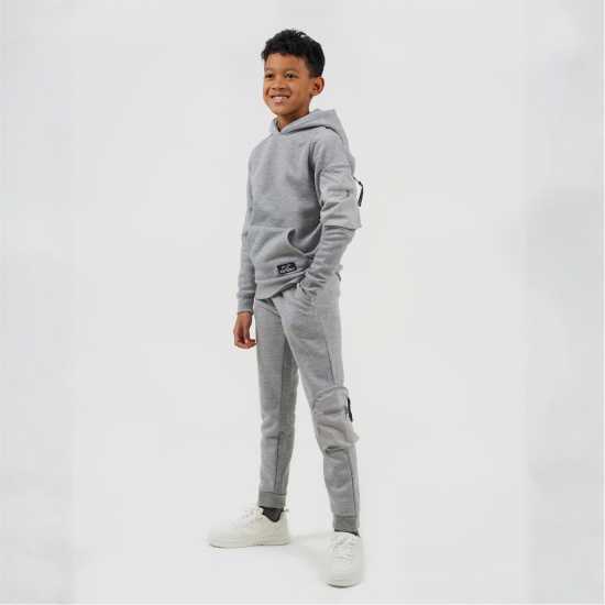 Brave Soul Boys Pull Over Hoodie With Zip Sleeve Pocket And Kangaroo Pocket Label Detail Light Grey 