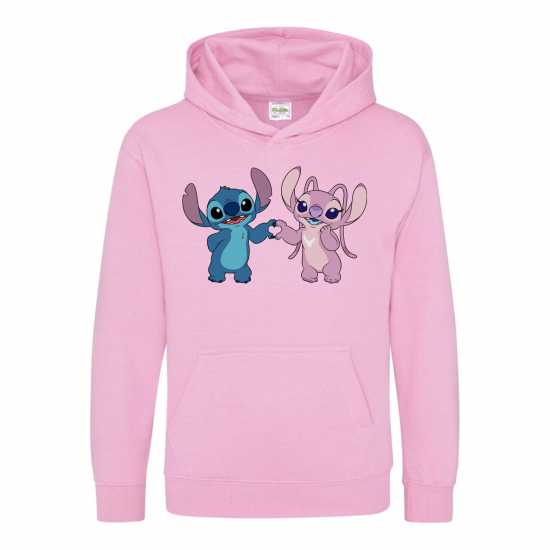Character Disney Printed Junior Valentines Day Hoodie Stitch and Angel Heart 