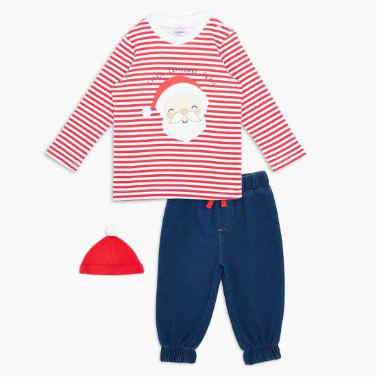 Boys 3 Piece Santa Top Pant And Hat Set Red/white