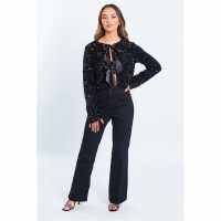 Be You Sequin Bow Jacket Черно Дамски ризи и тениски