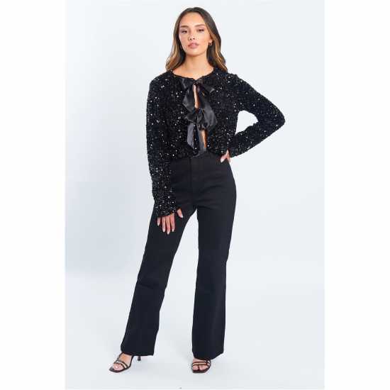 Be You Sequin Bow Jacket Черно Дамски ризи и тениски