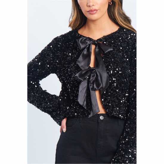 Be You Sequin Bow Jacket Черно Дамски ризи и тениски