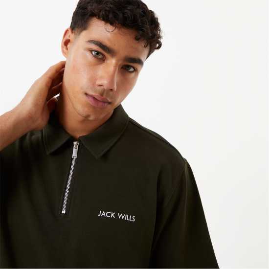 Jack Wills Interlock Zip Polo Khaki Мъжки тениски с яка
