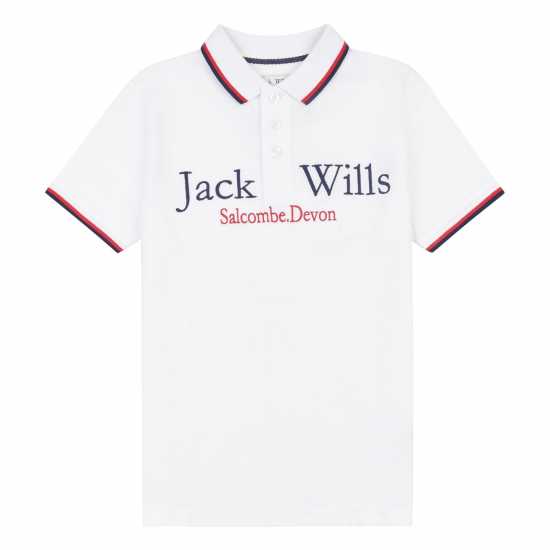 Jack Wills Script Tippd Polo Jn99 Bright White Детски тениски тип поло