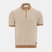 Firetrap Quarter Short Sleeve Ribbed Knit Button Polo Men Бежово Firetrap Quarter Short Sleeve Ribbed Knit Button Polo Men Бежово