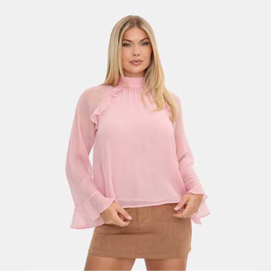 I Saw It First Long Sleeve Ruffle Blouse Blush 