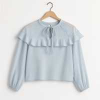 I Saw It First Long Sleeve Ruffle Blouse Blue 