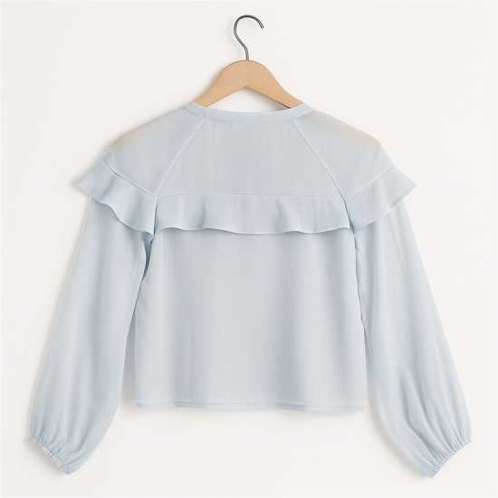 I Saw It First Long Sleeve Ruffle Blouse Blue 