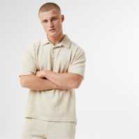 Блуза С Яка Jack Wills Logo Repeat Towelling Polo Shirt Stone Мъжки тениски с яка
