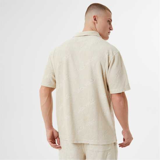 Блуза С Яка Jack Wills Logo Repeat Towelling Polo Shirt Stone - Мъжки тениски с яка