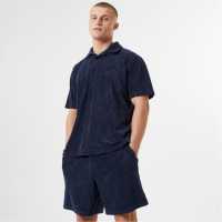 Блуза С Яка Jack Wills Logo Repeat Towelling Polo Shirt Navy Мъжки тениски с яка