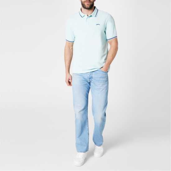 Slazenger Мъжка Блуза С Яка Tipped Polo Shirt Mens Aqua Мъжко облекло за едри хора