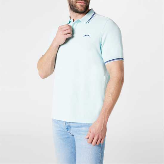 Slazenger Мъжка Блуза С Яка Tipped Polo Shirt Mens Aqua Мъжко облекло за едри хора