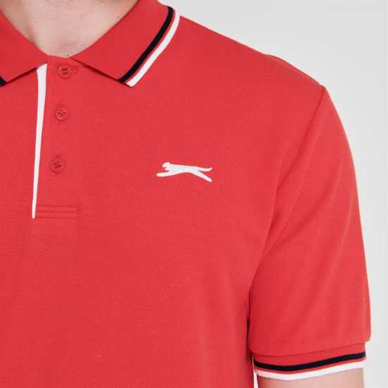 Slazenger Мъжка Блуза С Яка Tipped Polo Shirt Mens Червена вишня Мъжко облекло за едри хора