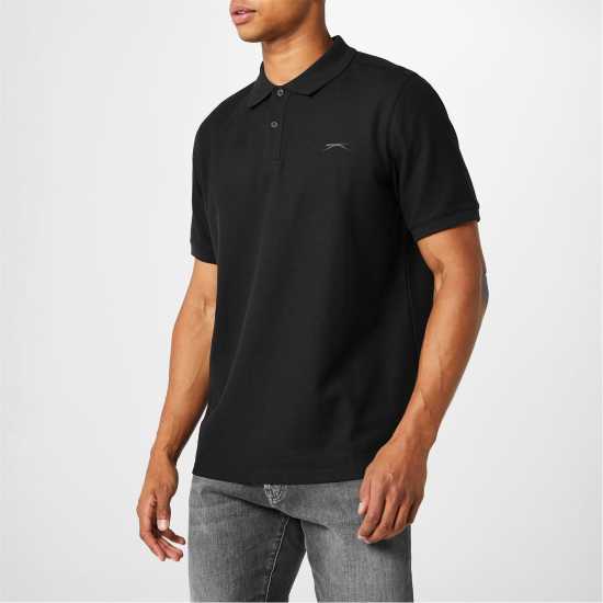 Slazenger Мъжка Блуза С Яка Plain Polo Shirt Mens Черно Мъжко облекло за едри хора