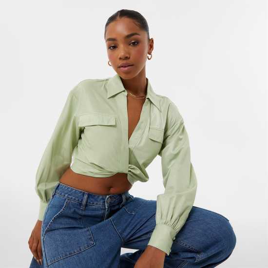 Jack Wills Draped Cropped Blouse Весело зелено Дамски ризи и тениски