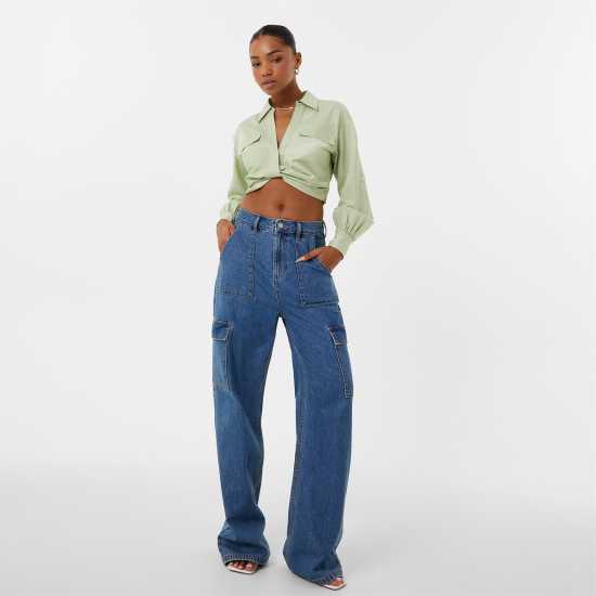 Jack Wills Draped Cropped Blouse Весело зелено Дамски ризи и тениски