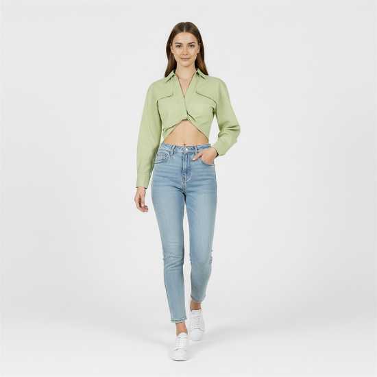 Jack Wills Draped Cropped Blouse Весело зелено 