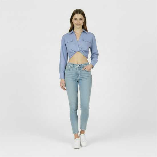 Jack Wills Draped Cropped Blouse Меко синьо 