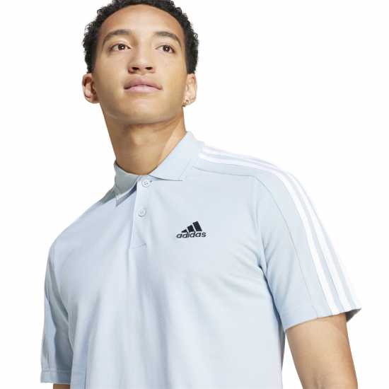 Adidas Мъжка Блуза С Яка 3 Stripes Logo Polo Shirt Mens Blue/White Мъжко облекло за едри хора