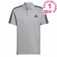 Adidas Блуза С Яка Mens Cotton 3-Stripes Polo Shirt Grey/Black Мъжко облекло за едри хора