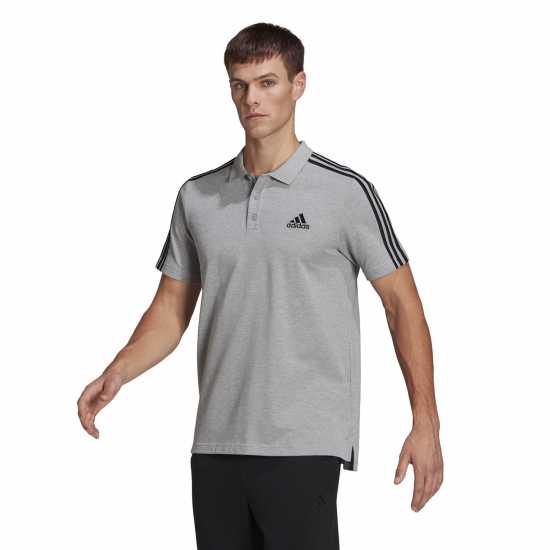Adidas Блуза С Яка Mens Cotton 3-Stripes Polo Shirt Grey/Black Мъжко облекло за едри хора