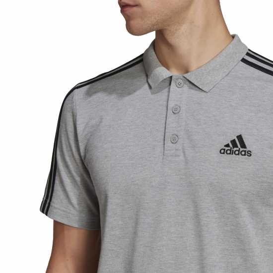 Adidas Блуза С Яка Mens Cotton 3-Stripes Polo Shirt Grey/Black Мъжко облекло за едри хора