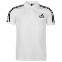 Adidas Блуза С Яка Mens Cotton 3-Stripes Polo Shirt White/Black Мъжко облекло за едри хора