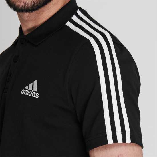 Adidas Блуза С Яка Mens Cotton 3-Stripes Polo Shirt Black/White Мъжко облекло за едри хора